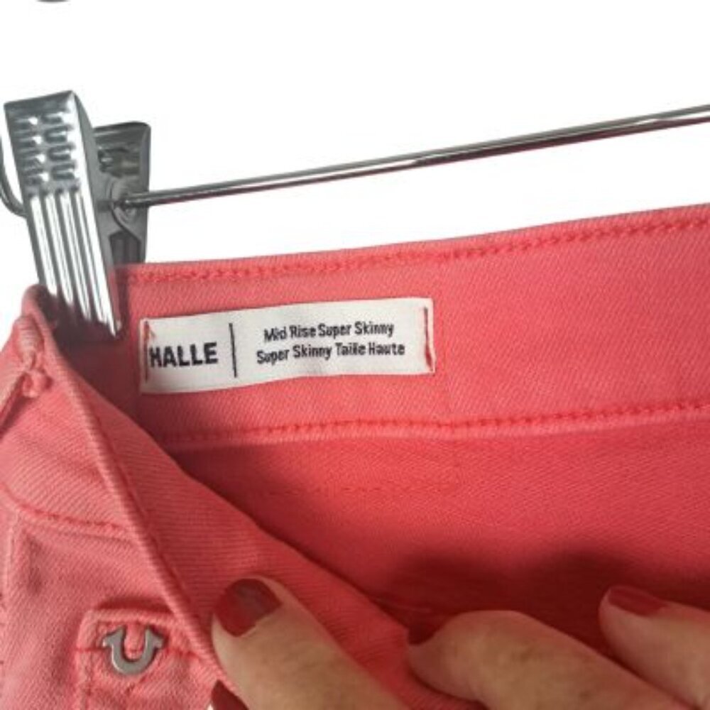 True Religion Halle Mid Rise Super Skinny Coral Denim Jeans - Picture 9 of 11